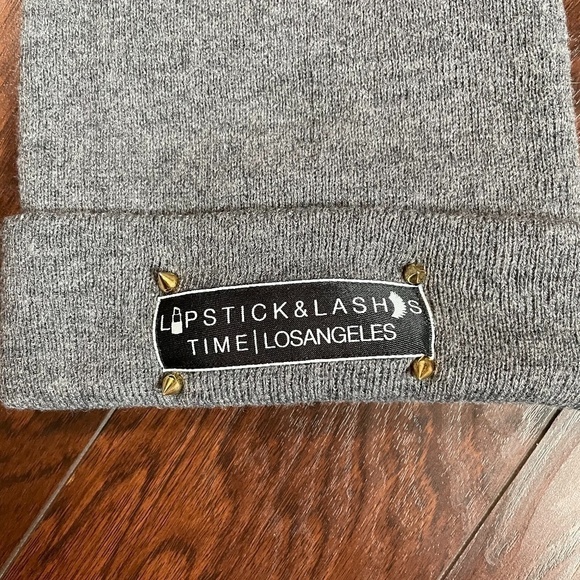 Lipstick & Lashes Studded Gray Beanie - Picture 2 of 5